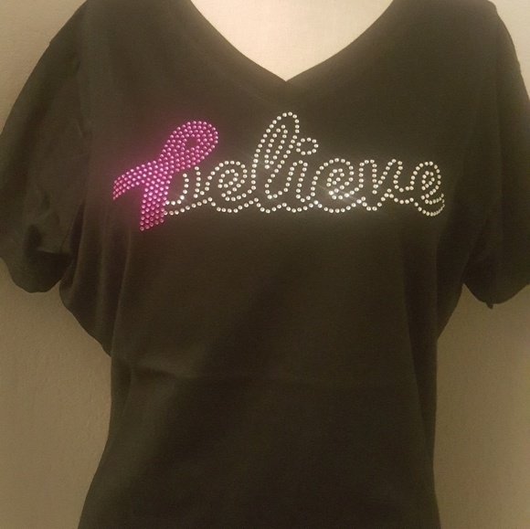 Tops - Women Rhinestone Breast Cancer Awareness Shirt